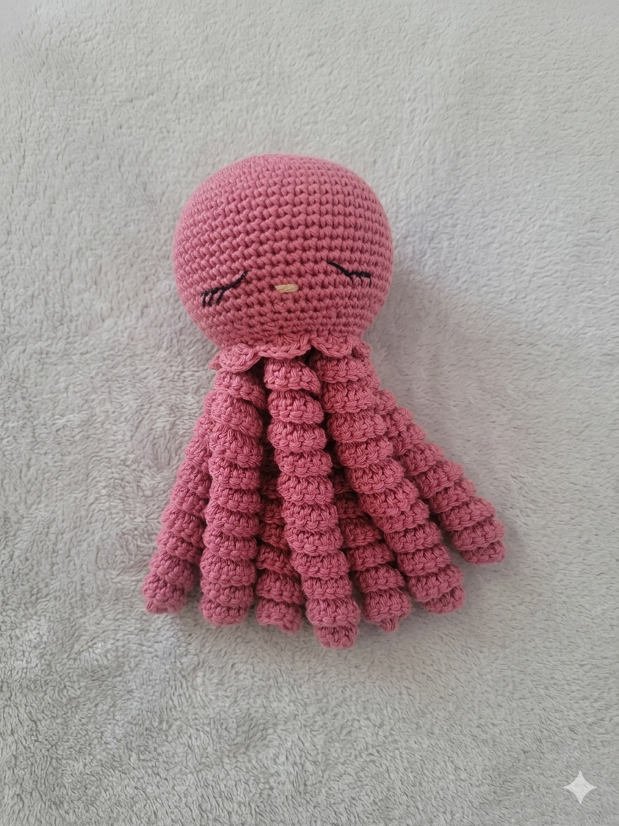 Doudou pieuvre bébé au crochet – Fait main en coton – Image 12