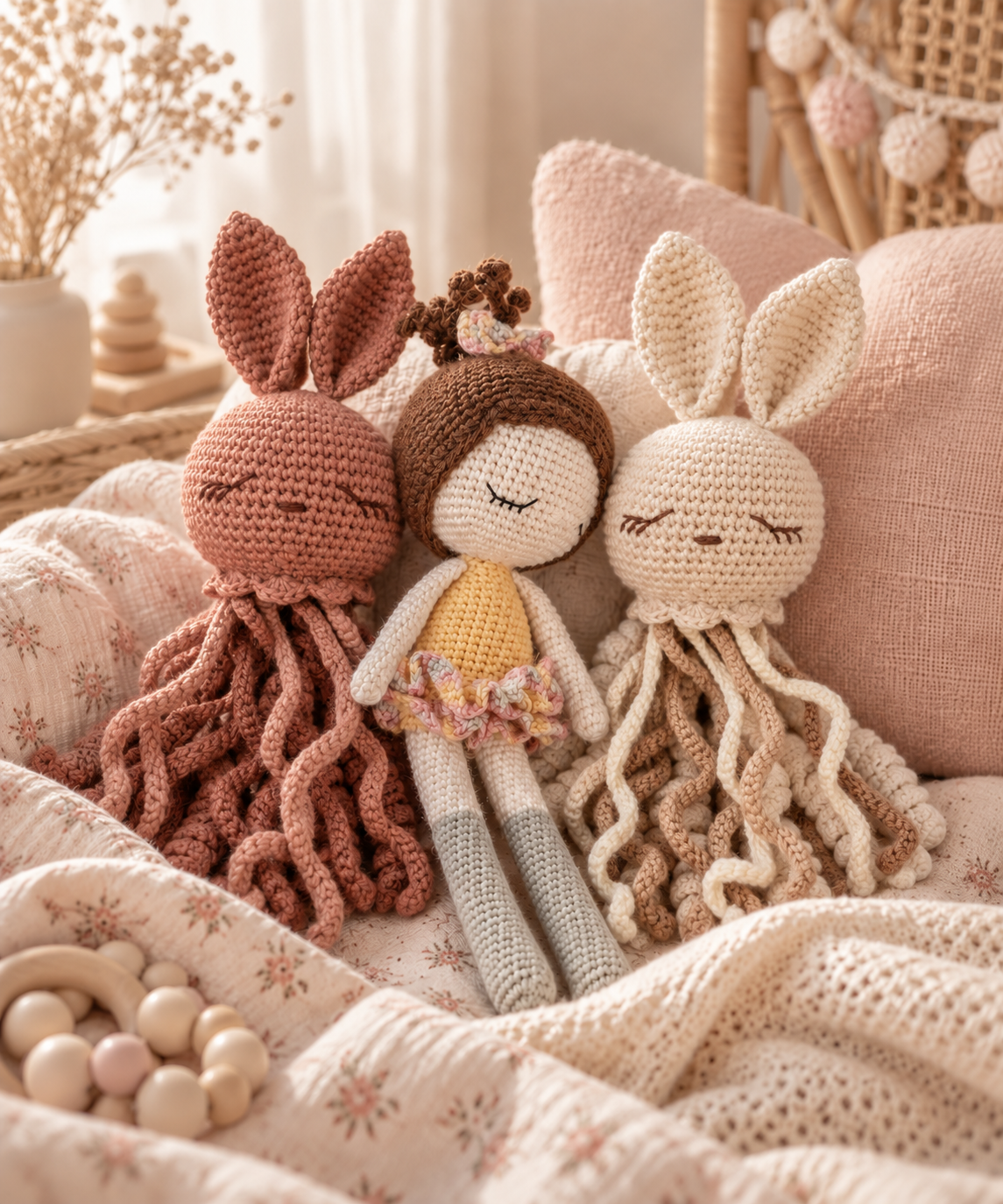 Créations au crochet faites main pour enfant avec poupée et doudous artisanaux Fée de Douceur