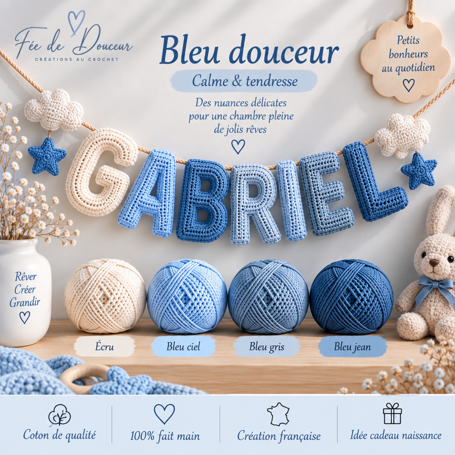 Décoration murale prénom bébé au crochet