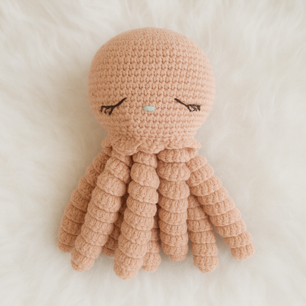Doudou pieuvre bébé au crochet – Fait main en coton – Image 9