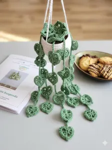Feuilles au crochet d’une plante suspendue artisanale